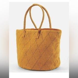 JILL Sunflower Yellow Diamond Textured JUTE Large TOTE Shopper BAG